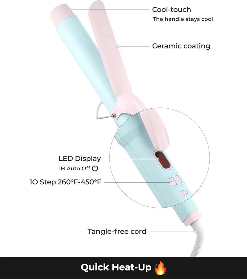 Glow Up Curling Iron 1 1/2 Inch - 7.3" Long Barrel Ceramic Hair Curler for Blowout, Beach Waves - Curling Wand Designed for Long Hair - Cotton Candy - Image 4